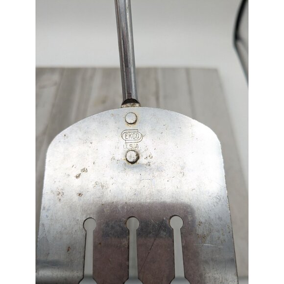 Vintage Ekco #1 Chromium Spatula Slotted 12" Black Wood Handle - Picture 8 of 9